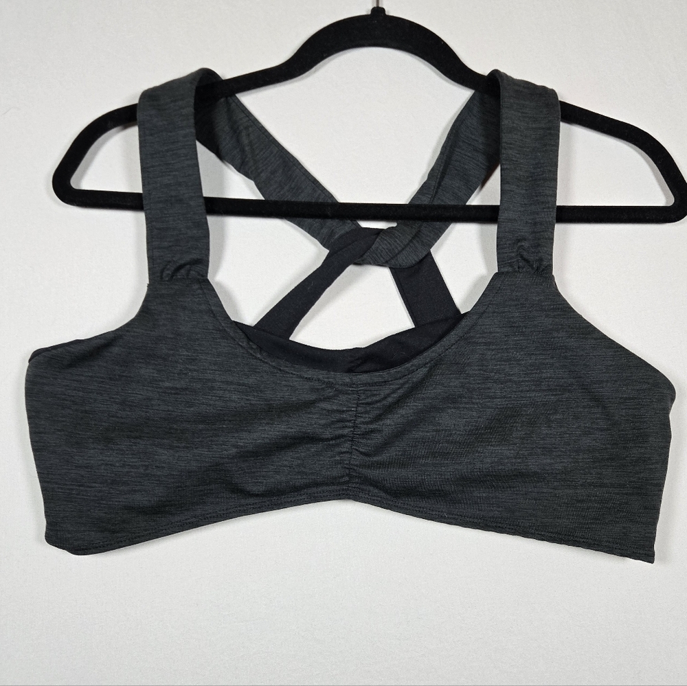 FP Movement Zen Again Bra Gray Black Crisscross Yoga Athleisure XL